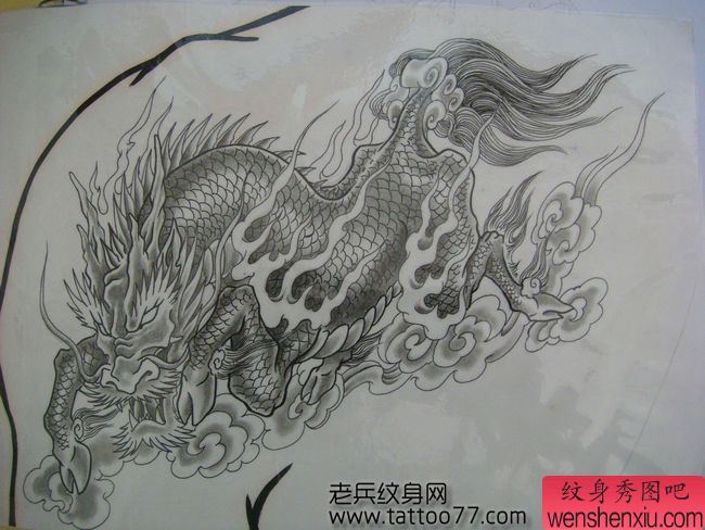 肩部麒麟纹身手稿