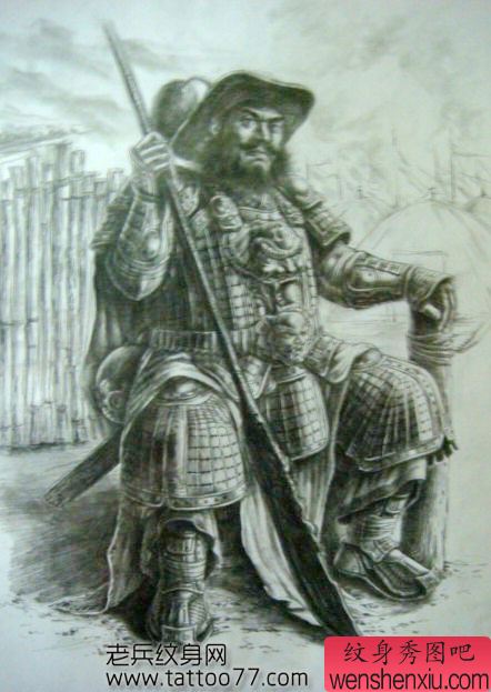 三国人物周仓纹身手稿