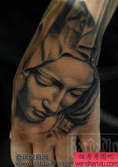 手背圣母肖像纹身图案