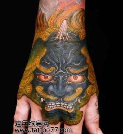 手背神兽唐狮纹身图案