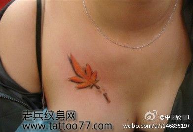 流行的胸部彩色枫叶纹身图案
