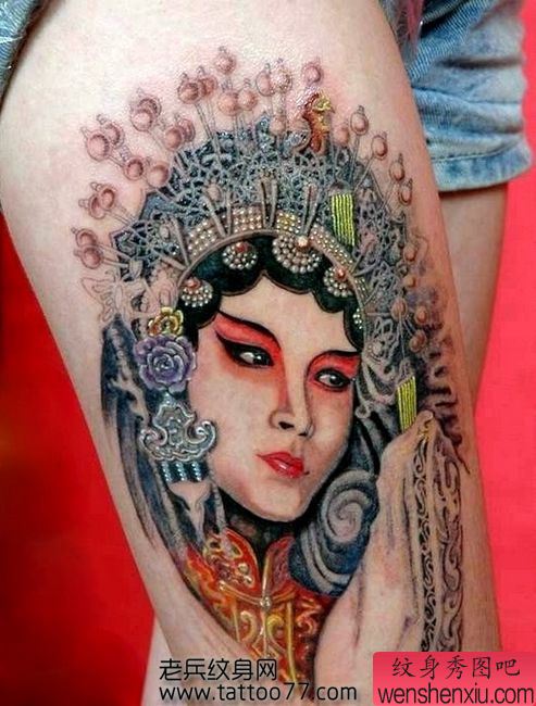 美女腿部花旦纹身图案