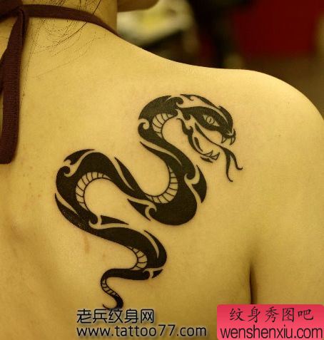 经典的美女肩部图腾蛇纹身图案
