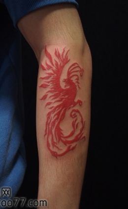 手臂彩色图腾凤凰纹身图案