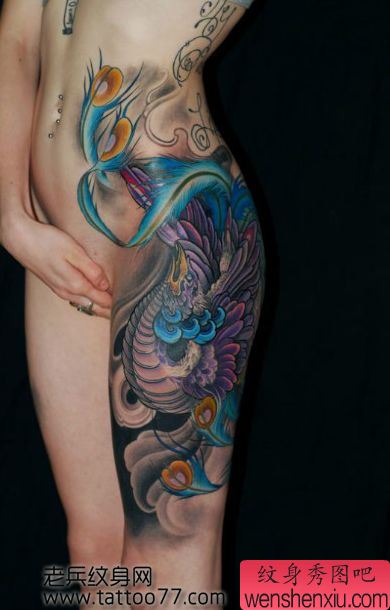 经典唯美的腿部凤凰纹身图案