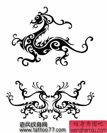 一幅图腾海马纹身图案