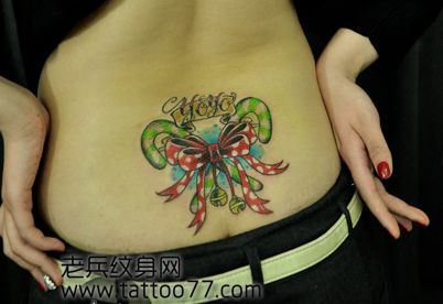 美女腰部好看流行的蝴蝶结纹身图案