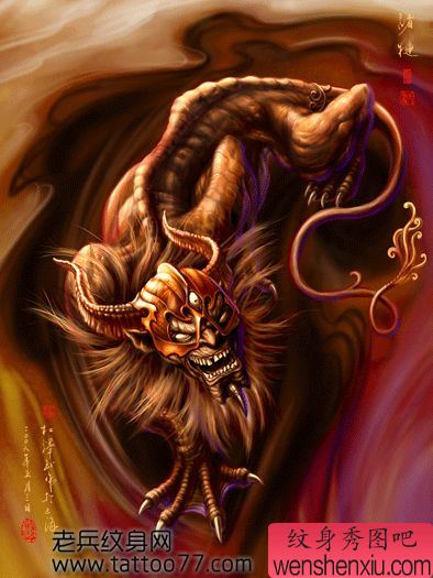 古典神兽诸犍纹身手稿