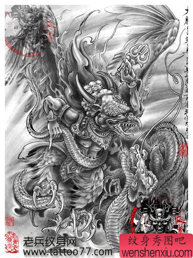 超霸气的大鹏金翅鸟纹身手稿