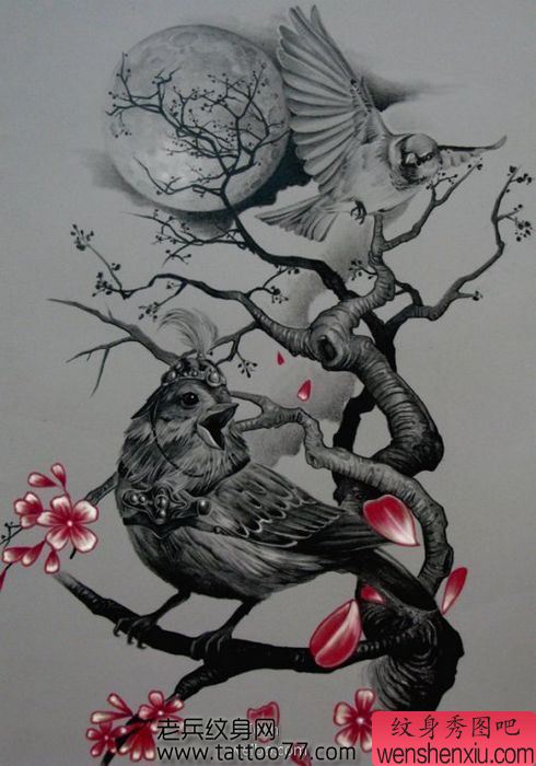 可爱经典的小鸟喜鹊纹身图案