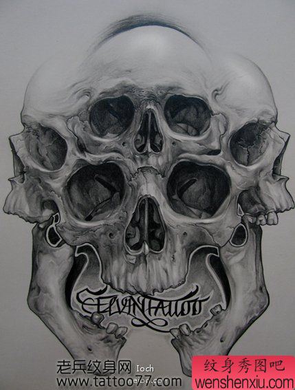 一幅流行帅气的骷髅纹身图案