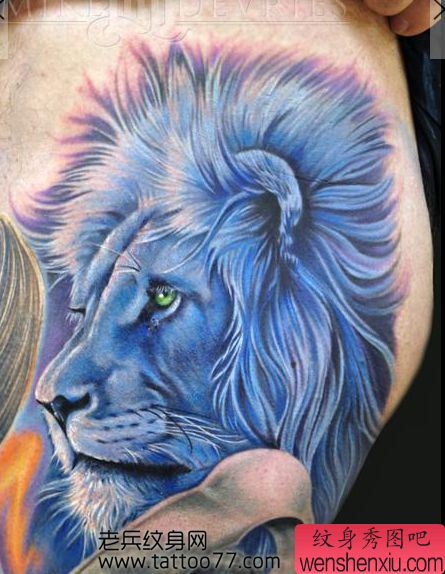 超酷的彩色狮头纹身图案