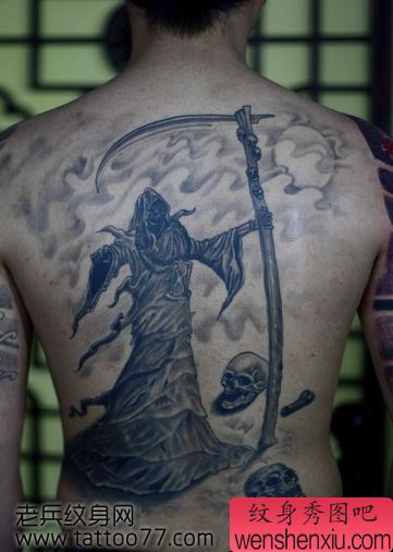 背部帅气霸气的死神纹身图案