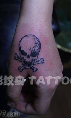 手部流行经典的图腾骷髅纹身图案