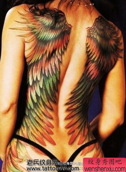 一幅经典帅气的满背翅膀纹身图案