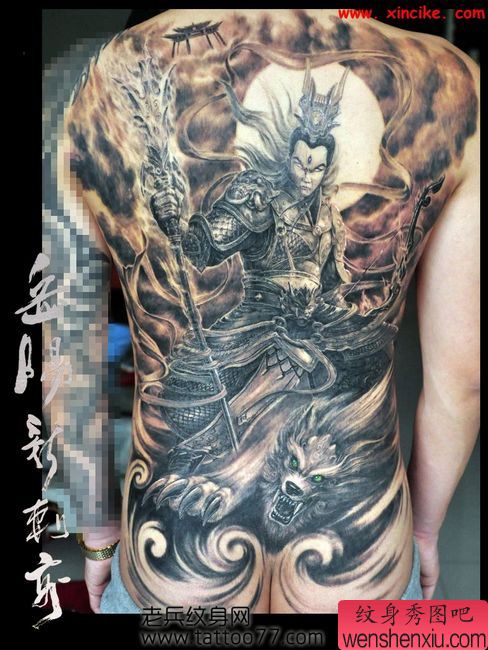 超酷的满背二郎神杨戬纹身图案