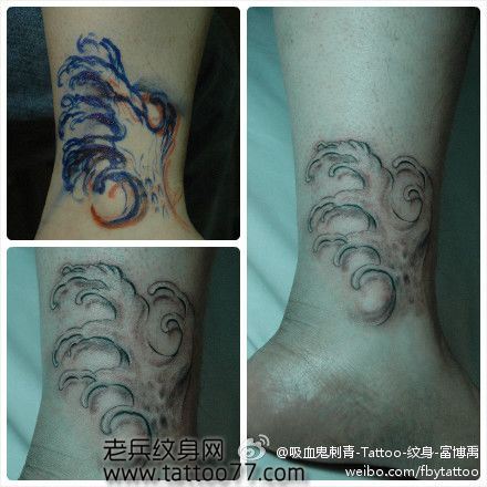 美女腿部另类经典的浪花纹身图案