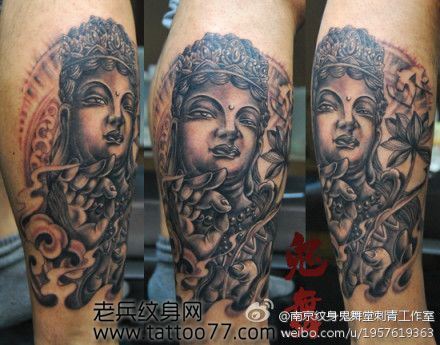 经典的腿部观音佛像纹身图案