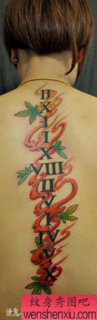 超酷的背部火焰字母纹身图案