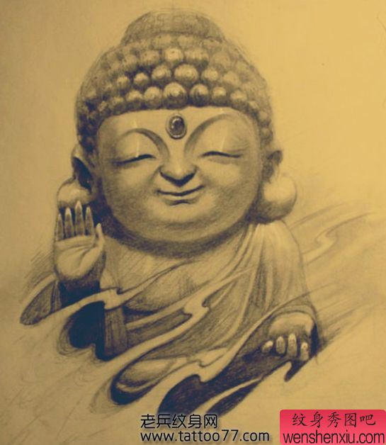一幅超萌的佛纹身图案