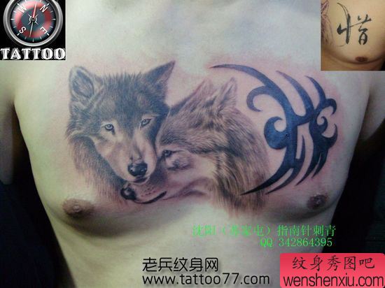 一幅胸部狼头纹身图案