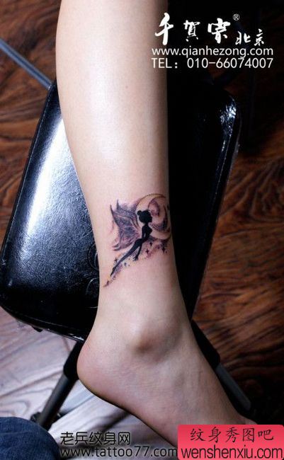 女孩子腿部精灵纹身图案