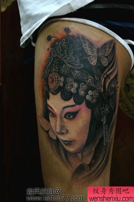 一幅腿部美女花旦纹身图案