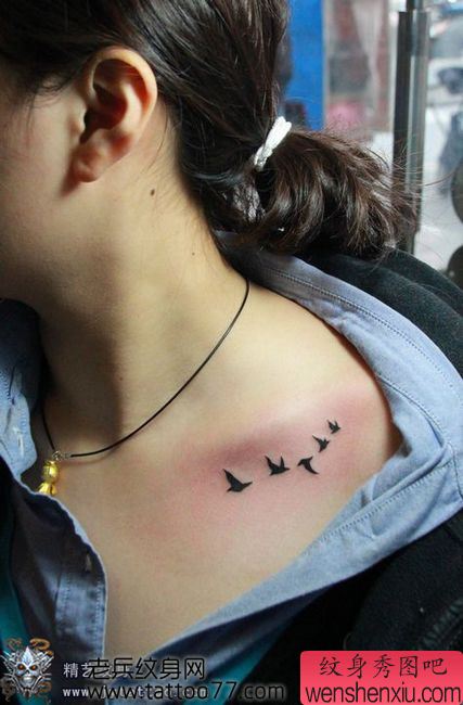 美女胸部时尚的小鸟纹身图案