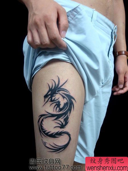 腿部好看又帅气的图腾龙纹身图案