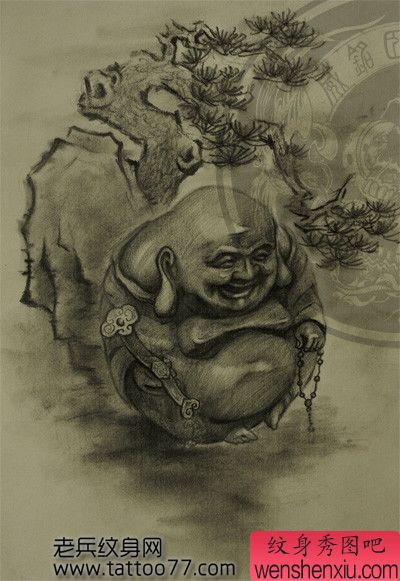 一幅经典的弥勒佛纹身图案