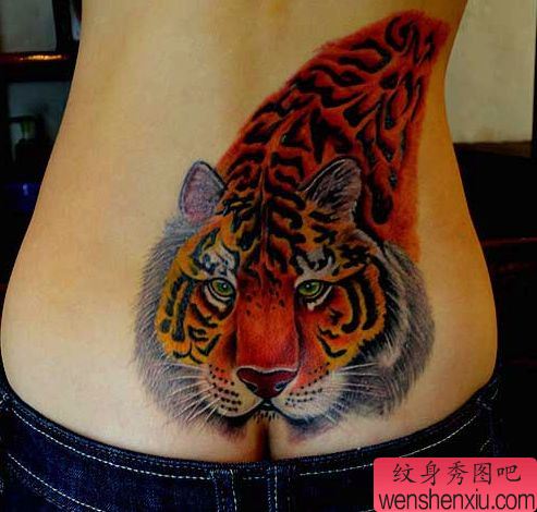 美女腰部好看霸气的老虎纹身图案