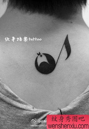 女孩子喜欢的图腾小鸟音符纹身图案