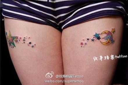 美女腿部流行好看的五角星纹身图案