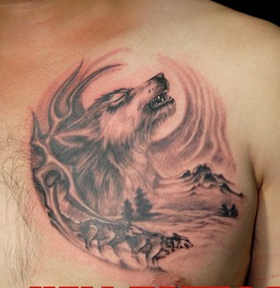 好看帅气的胸部狼头纹身图案