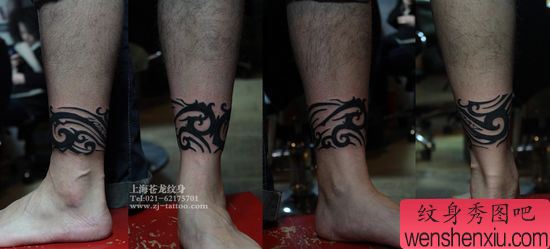 腿部好看的图腾臂环纹身图案