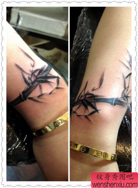 手臂唯美好看的竹子纹身图案