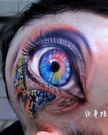 头部超炫的一幅眼睛纹身图案