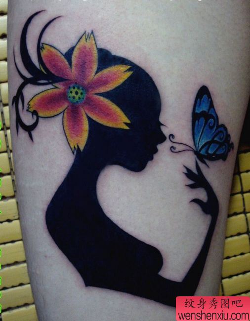 唯美的腿部图腾精灵纹身图案