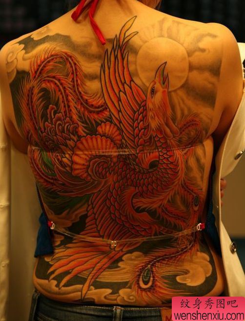 好看的美女满背凤凰纹身图案