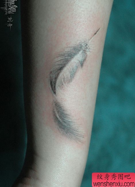 女孩子喜欢的手臂羽毛纹身图案