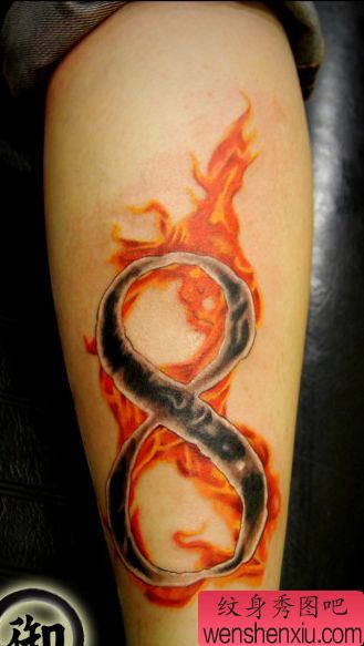 腿部好看的数字火焰纹身图案