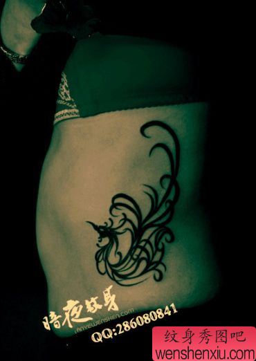 流行精美的腰部图腾凤凰纹身图案