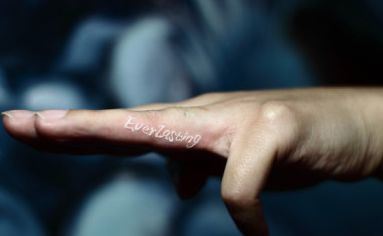 手指白色字母纹身图案