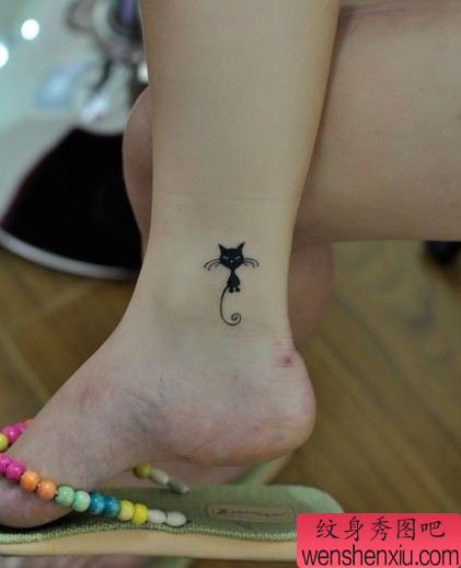 女孩子脚踝超萌超可爱的图腾猫咪纹身图案