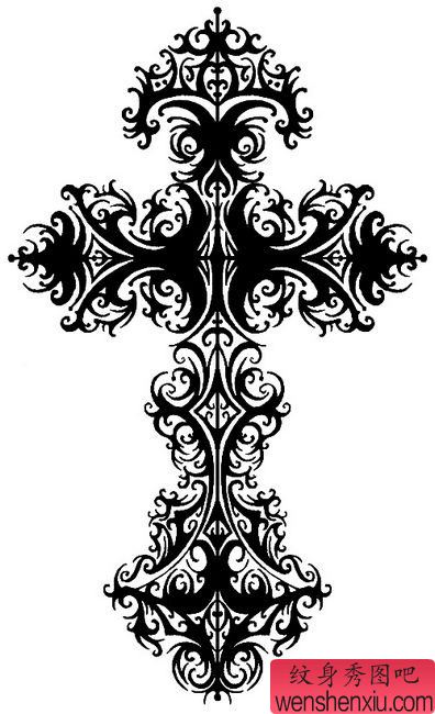 一幅精美的图腾十字架纹身图案