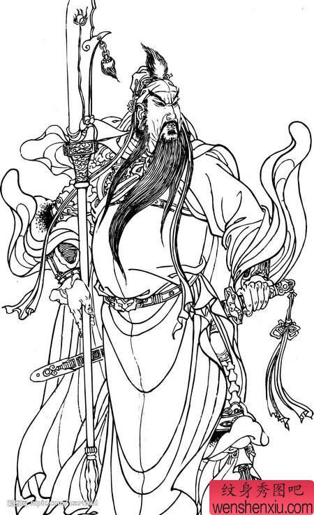 关公关云长义薄云天纹身割线图图案图片