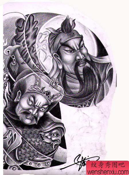 很少见的一幅经典关公半胛纹身图案