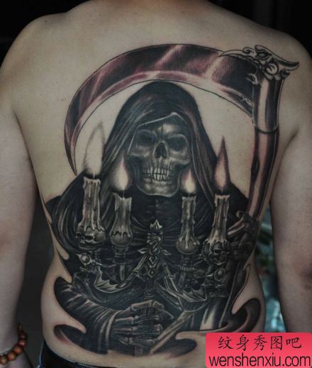 一幅超帅的满背死神纹身图案
