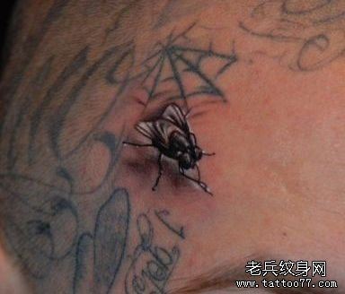 另类写实的一幅头部苍蝇纹身图案