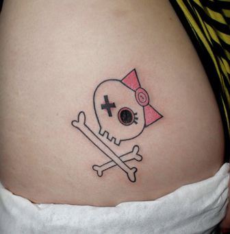 女孩子臀部可爱图腾骷髅纹身图案